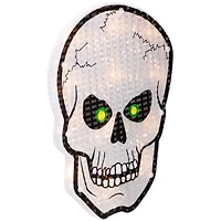 12" Silver & Black Holographic Lighted Skull Halloween Window Silhouette Decoration
