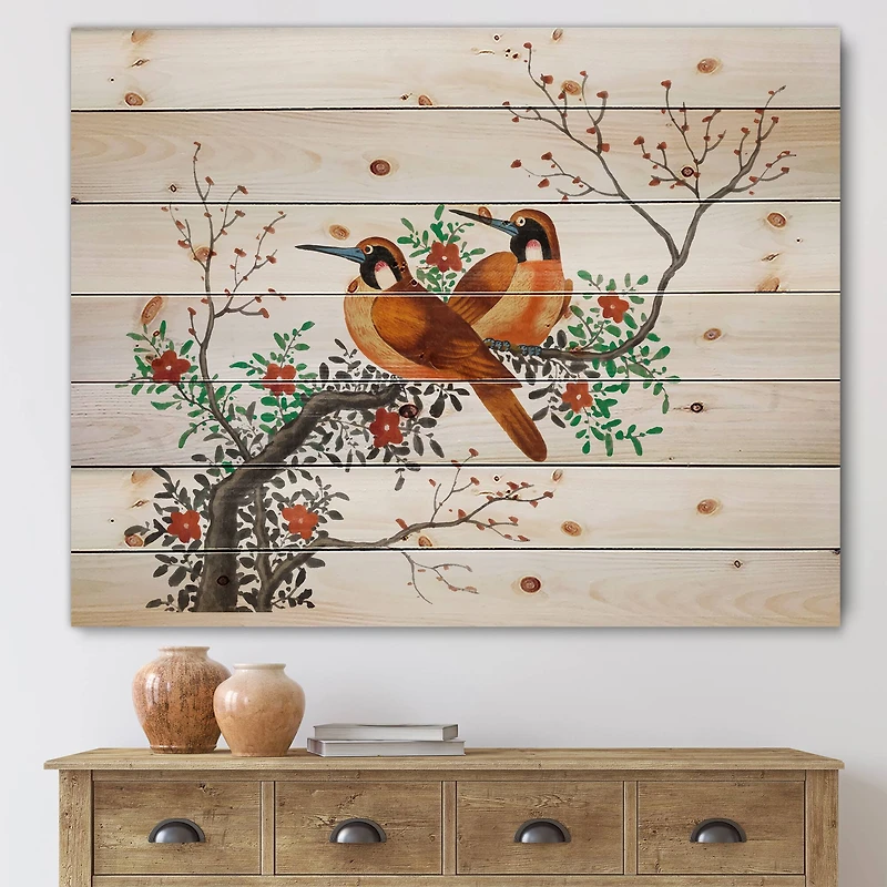 Designart - Two Chinese Birds On A Flowering Tree Branch