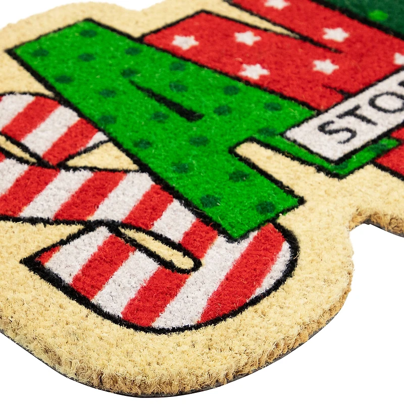 Red and Green "Santa Stop Here" Outdoor Christmas Doormat 18" x 30"