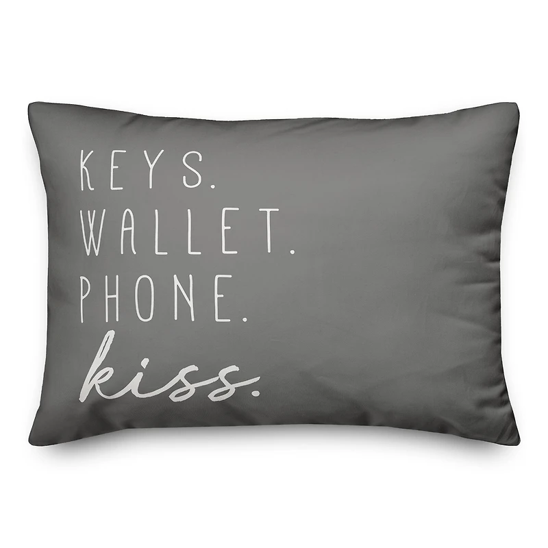 Keys Wallet Phone Kiss 20" x 14" Throw Pillow
