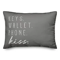 Keys Wallet Phone Kiss 20" x 14" Throw Pillow