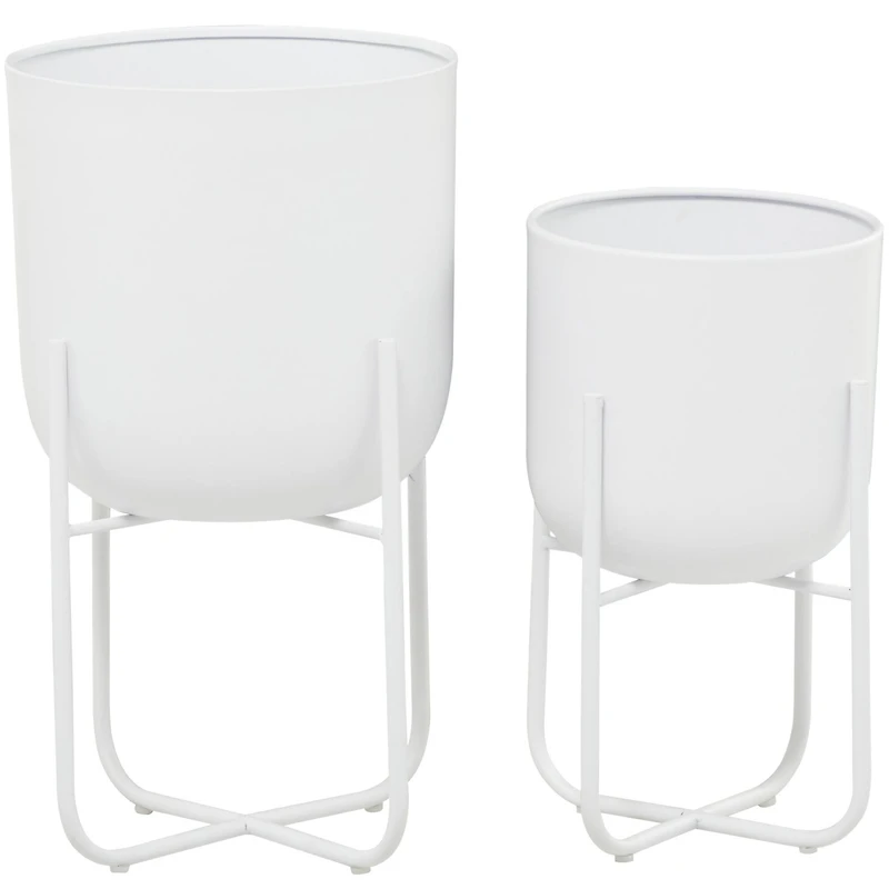 CosmoLiving by Cosmopolitan White Metal Planter with Removable Stand Set