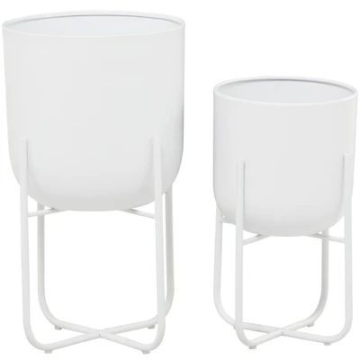 CosmoLiving by Cosmopolitan White Metal Planter with Removable Stand Set