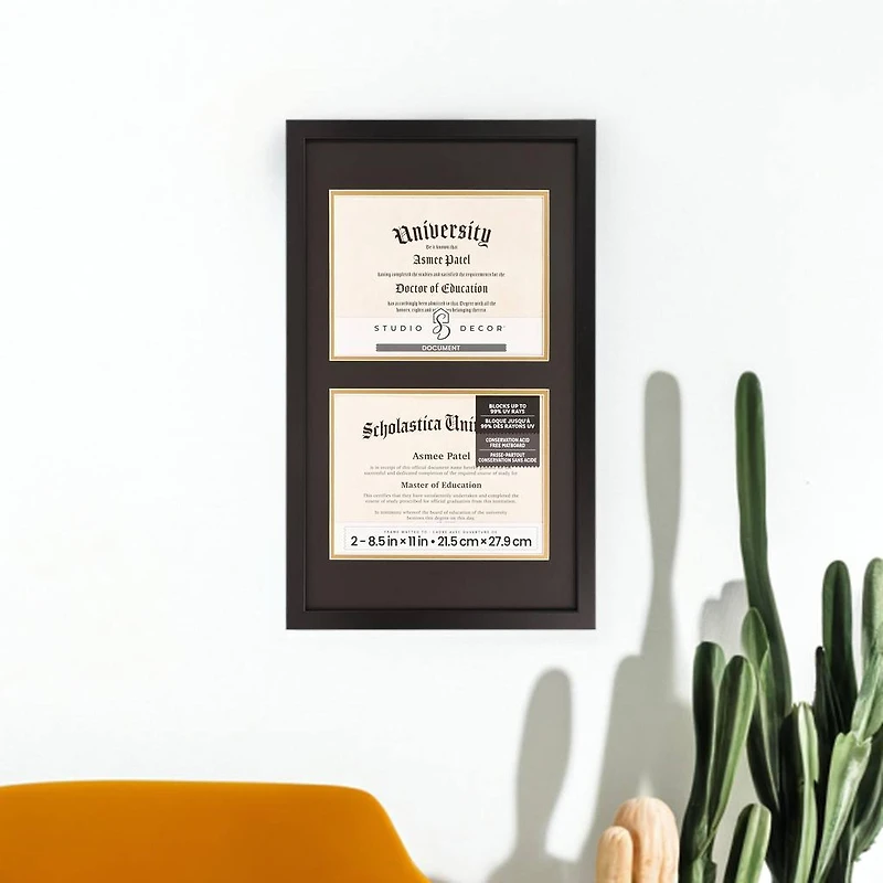 2 Opening 8.5" x 11" Black Document Frame with Double Mat by Studio Décor®