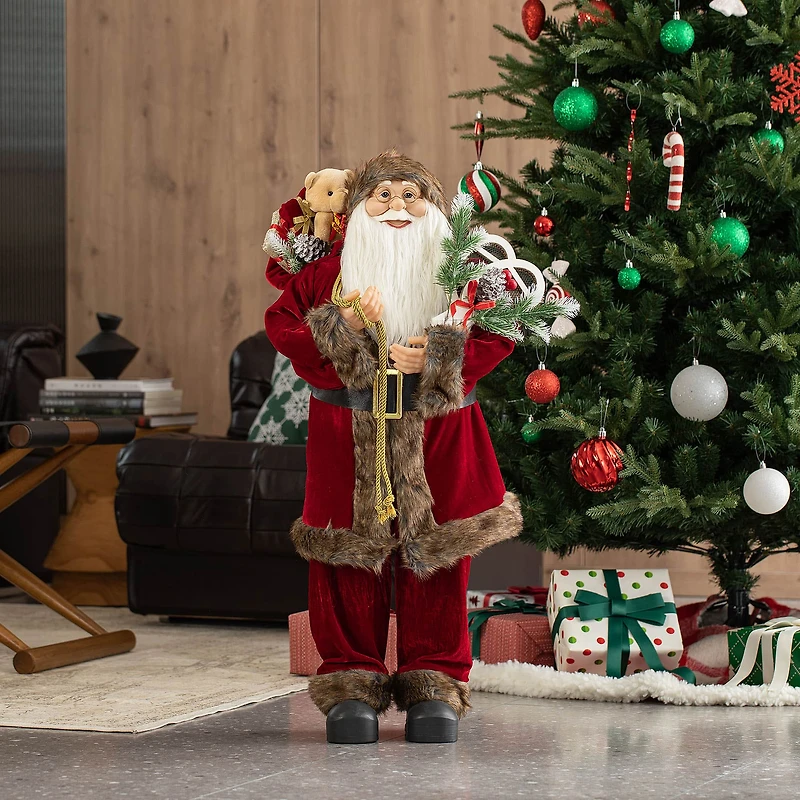Glitzhome® 35.5" Faux Fur Traditional Christmas Santa Figurine