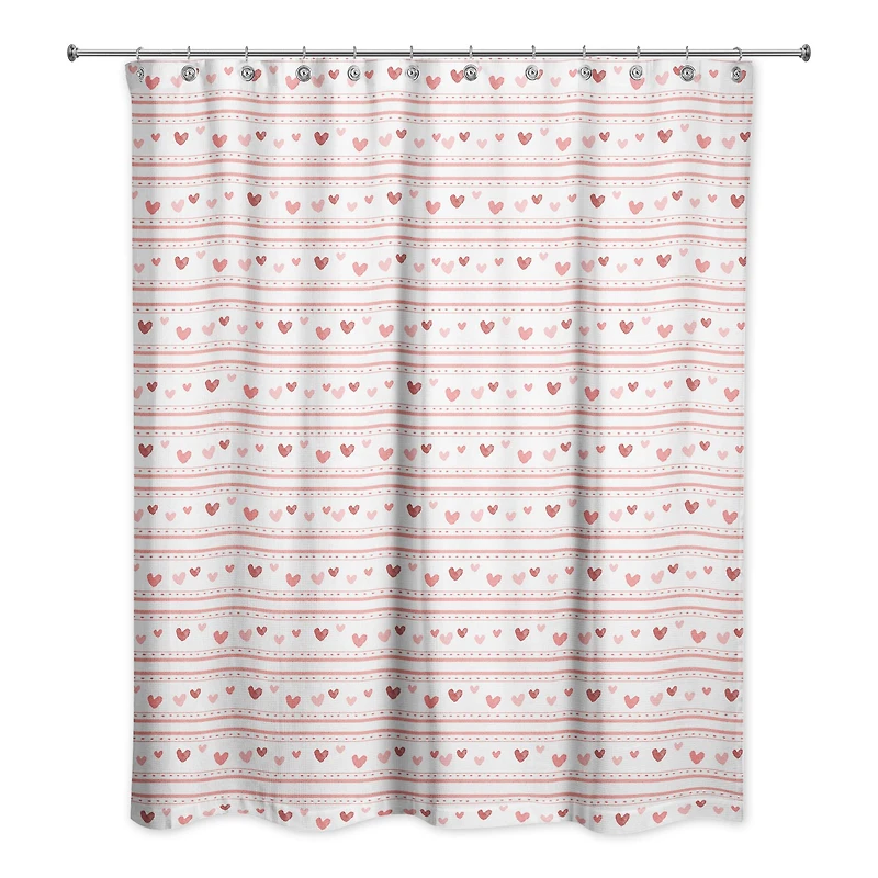 Multi Heart Stripes Pattern 71" x 74" Shower Curtain