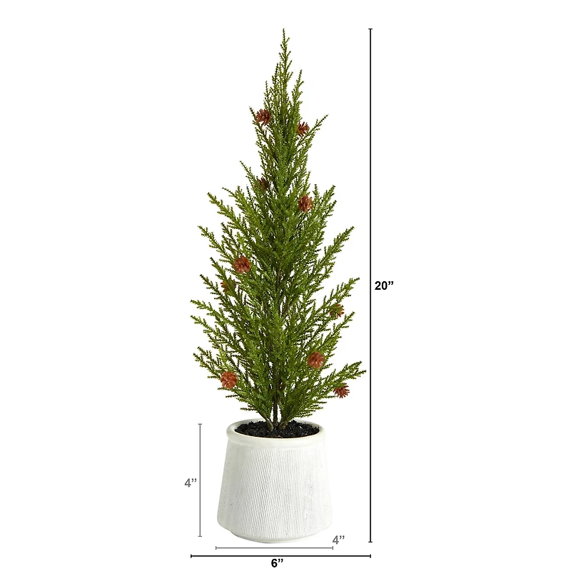 20" Cedar Pine with Pinecones Artificial Christmas Tree in Decorative Planter
