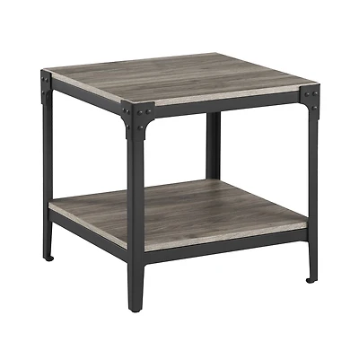 Walker Edison Slate Gray Angle Iron Rustic Wood Side Table Set