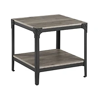 Walker Edison Slate Gray Angle Iron Rustic Wood Side Table Set