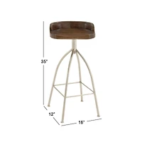 Brown Iron and Wood Contemporary Bar Stool, 33" x 16" x 12"