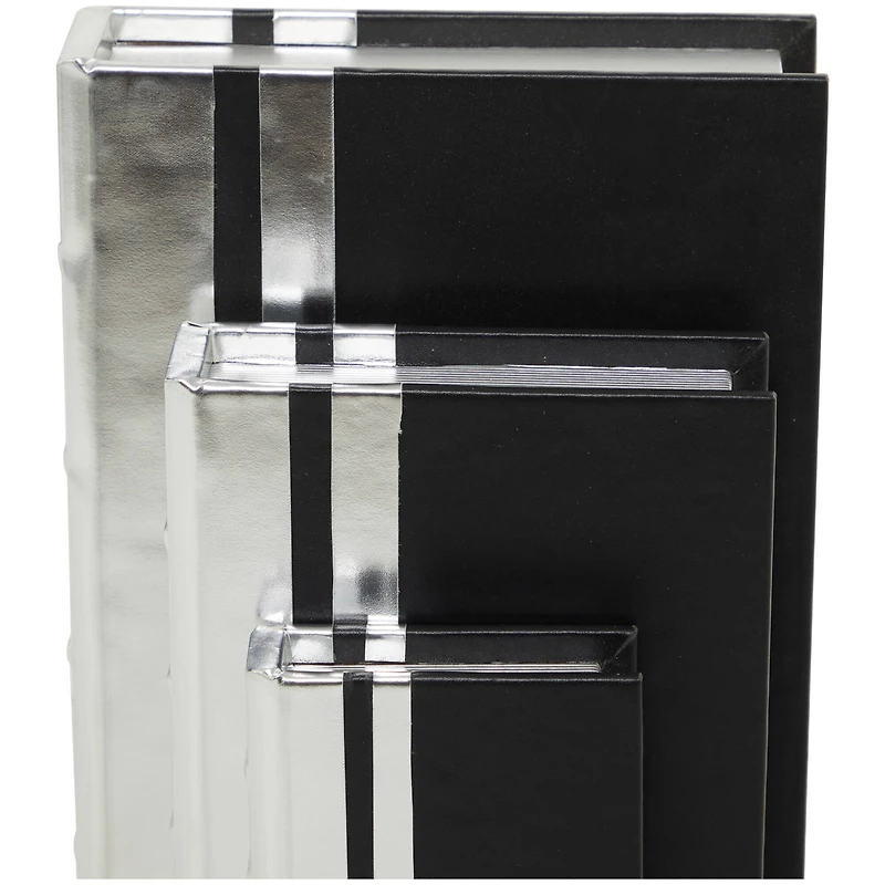 CosmoLiving by Cosmopolitan Silver Faux Leather Faux Book Box with Metallic Finish Set
