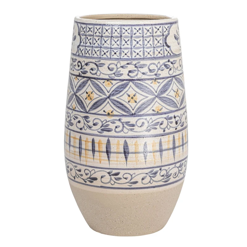 Hello Honey® 12" Blue & Yellow Hand Painted Stoneware Vase