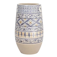 Hello Honey® 12" Blue & Yellow Hand Painted Stoneware Vase