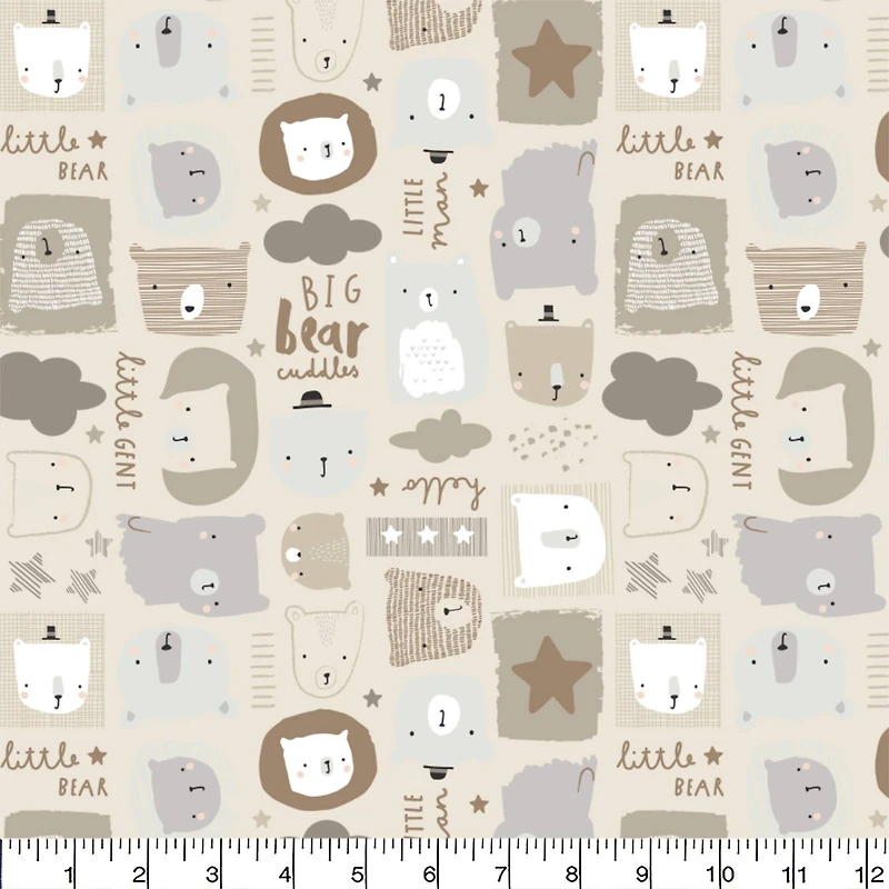 Eugene Textiles Neutral Bears Flannel