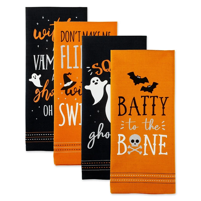 DII® Spooky Sayings Printed Halloween Happy Haunting Wicked Treats Dishtowels Set