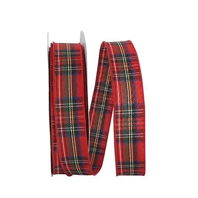JAM Paper 1.5" x 50yd. Traditional Twill Wired Edge Plaid Ribbon