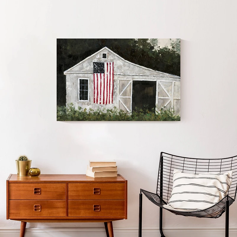 White Rustic Patriotic Barn II Canvas Wall Art