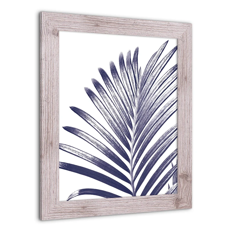Navy Palm Leaf Wall Print in Western White Frame
