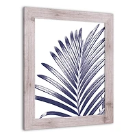 Navy Palm Leaf Wall Print in Western White Frame