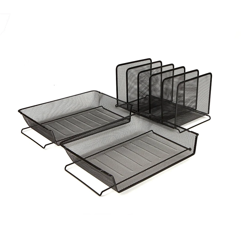 Mind Reader Black 7-Section Metal Mesh Desktop File & Document Organizer Tray