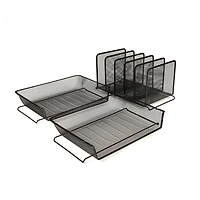 Mind Reader Black 7-Section Metal Mesh Desktop File & Document Organizer Tray