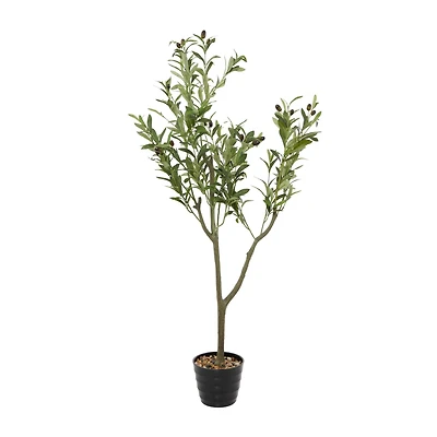 4ft. Green Olive Faux Foliage Artificial Tree with Black Melamine Pot