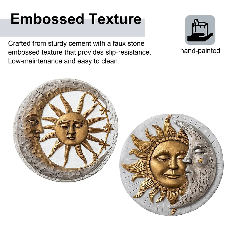Glitzhome® 10" Cement Sun & Moon Textured Stepping Stones Set