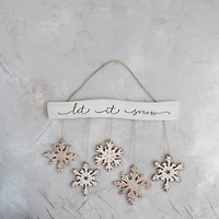 Hello Honey® 25.5" White & Brown Let It Snow Fir Wood Snowflake Wall Hanging