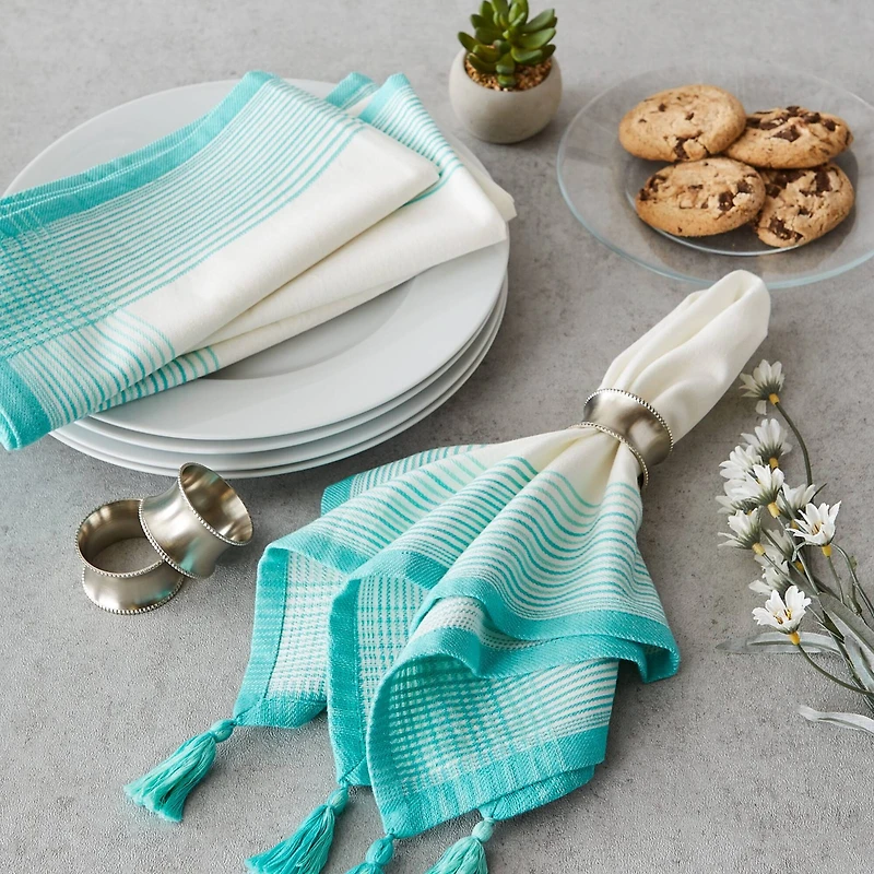 DII® Antique Striped Turquoise Tassel Napkins, 6ct.