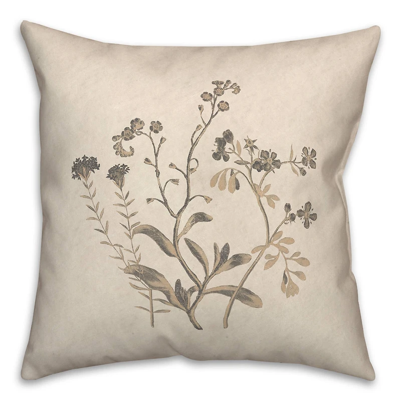 18" x 18" Charcoal Tan Botanicals Texture II Indoor & Outdoor Throw Pillow