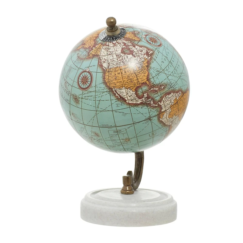8" Aquamarine Marble & Wood Modern Globe