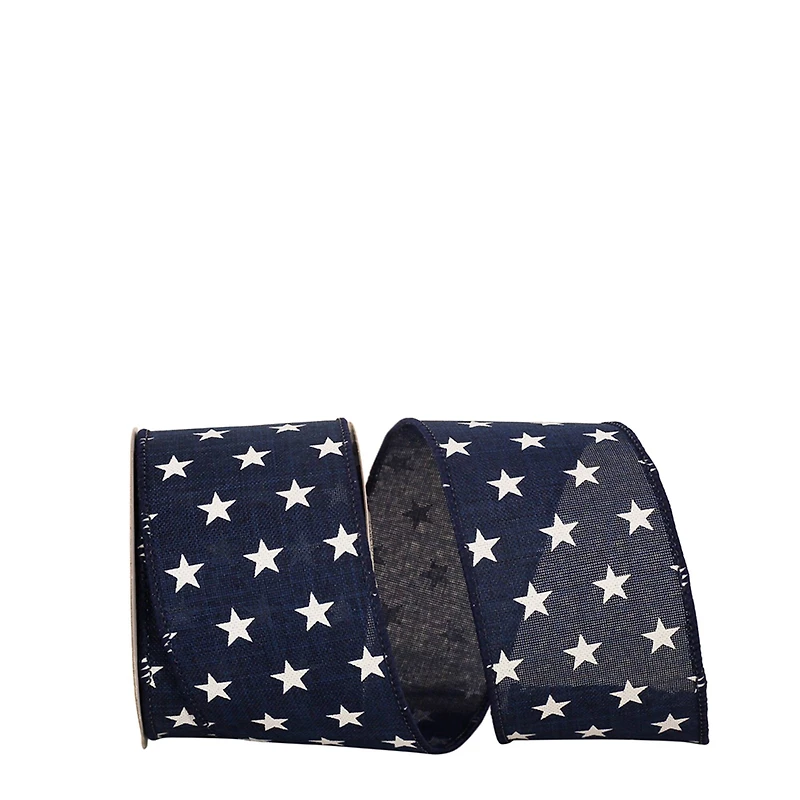 The Ribbon Roll 2.5" x 10yd. Linen Wired Stars Tossed Ribbon