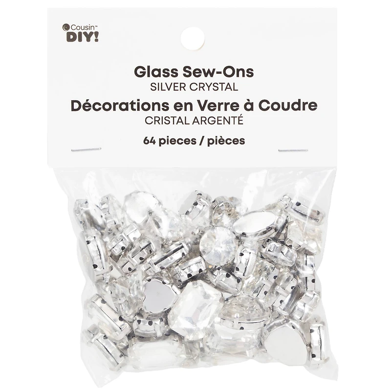 CousinDIY Silver Crystal Glass Sew-On Rhinestones, 64ct.
