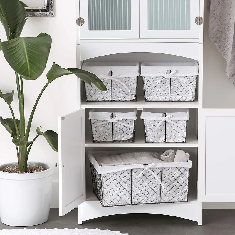 DII® Vintage Gray Chicken Wire Basket with Bleached White Liner