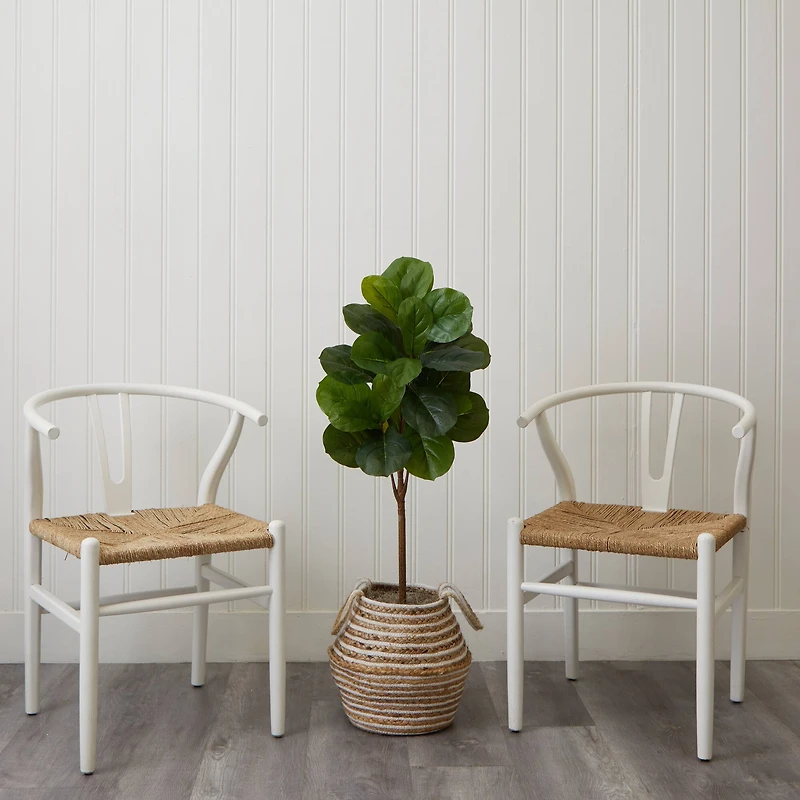 3.5ft. Artificial Fiddle Leaf Fig Tree with Handmade Cotton & Jute Basket with Tassels