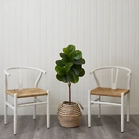 3.5ft. Artificial Fiddle Leaf Fig Tree with Handmade Cotton & Jute Basket with Tassels