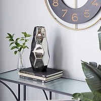 Silver Aluminum Contemporary Vase, 15" x 7" x 7"