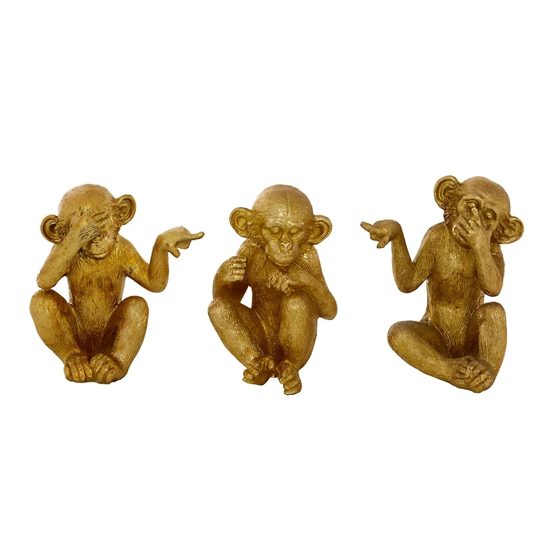 6" Gold Polystone Monkey Sculpture Set