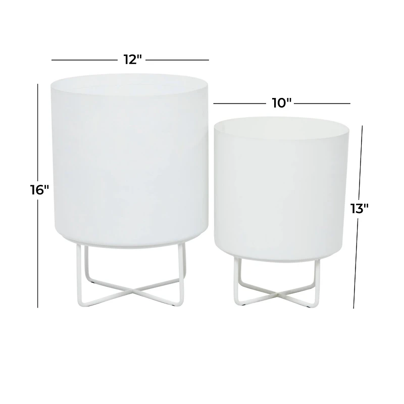 White Modern Planter, Set of 2" 16", 13"