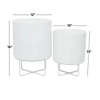 White Modern Planter, Set of 2" 16", 13"