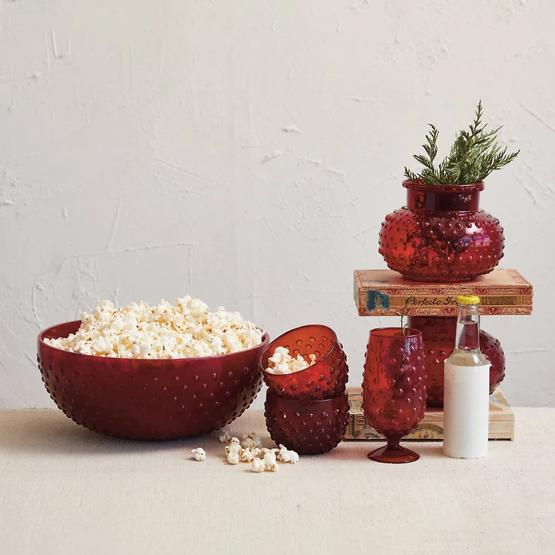 Hello Honey® 4" Red Glass Hobnail Bowl & Votive Holder