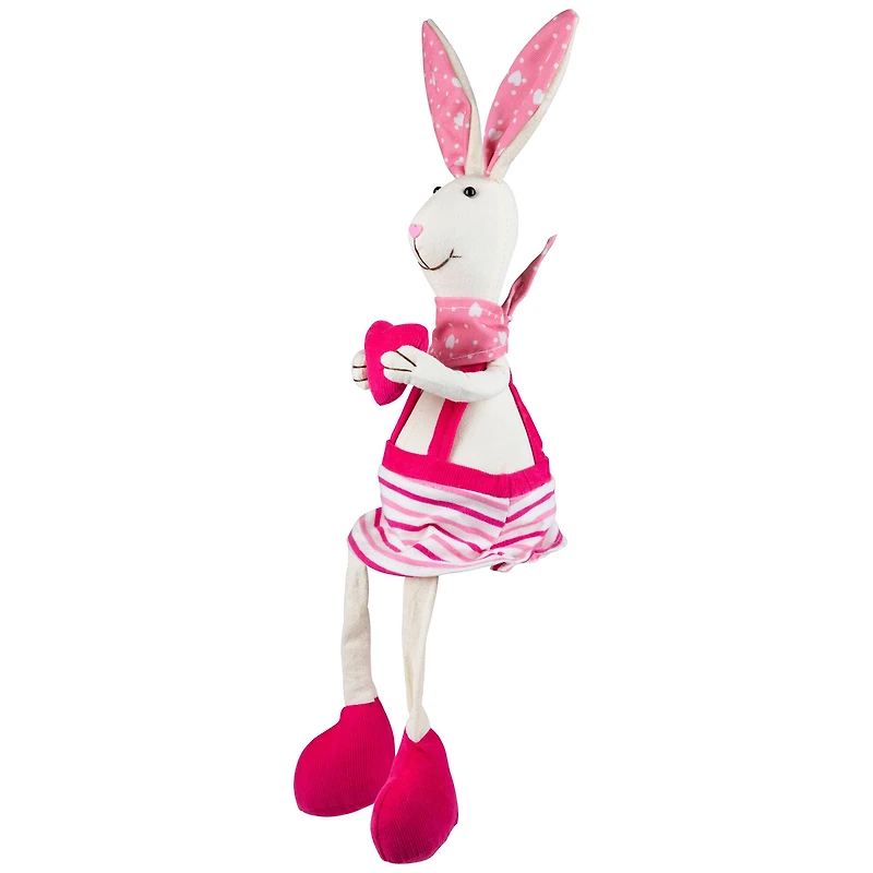 16.5" Pink & Cream Sitting Girl Easter Rabbit Figure with Dangling Legs