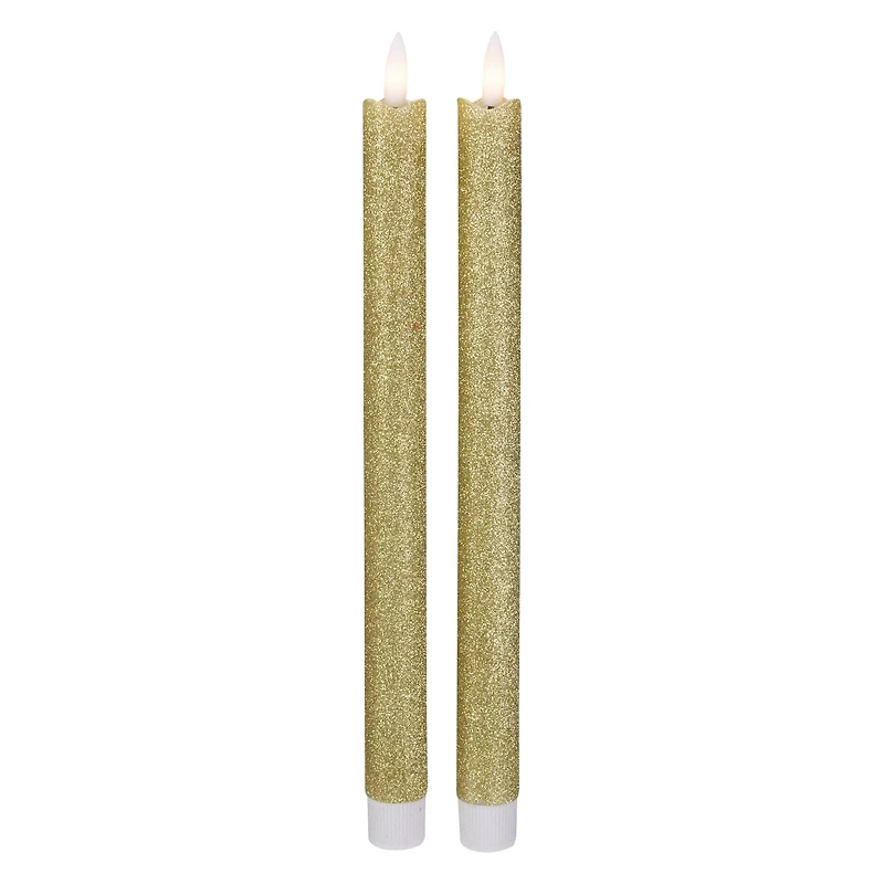 12" Gold Glittered Flameless Taper Candles, 2ct.