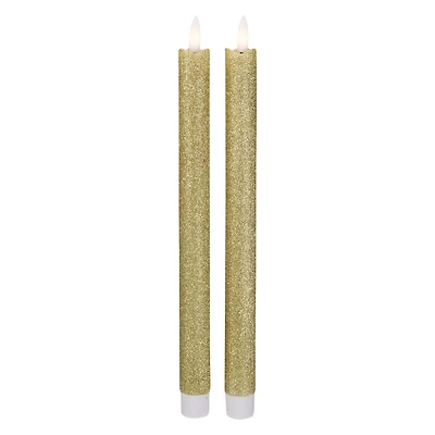 12" Gold Glittered Flameless Taper Candles, 2ct.