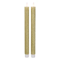 12" Gold Glittered Flameless Taper Candles, 2ct.