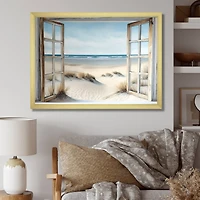 Designart 'Window To The Beach II' Beach Framed Canvas Wall Art