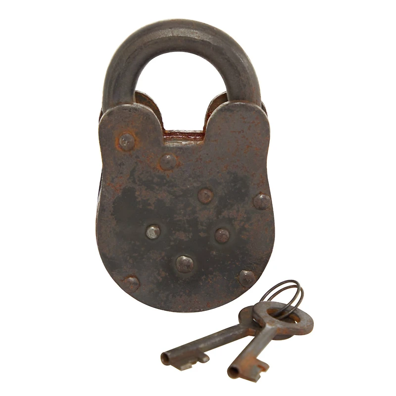 Industrial Gray Metal Lock and Keys Decor, 6.5" x 4" x 1"