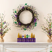 Glitzhome® 20" Mardi Gras Berry & Fleur-de-Lis Wreath