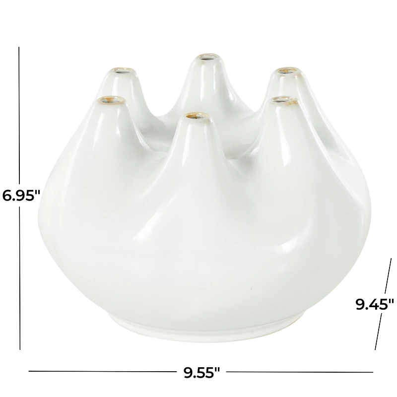 10" Wide White Multi Opening Ceramic Vase