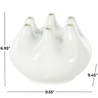 10" Wide White Multi Opening Ceramic Vase